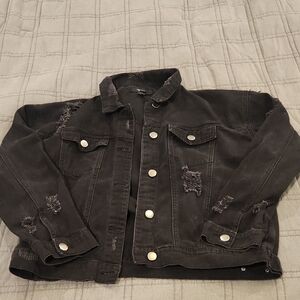 Forever 21 Black Distressed Jean Jacket Size L!